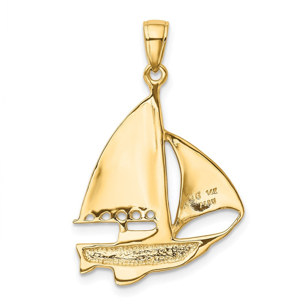 14K Gelbgold Anhänger „Segelboot" 2-D emailliert in Blau und Weiß