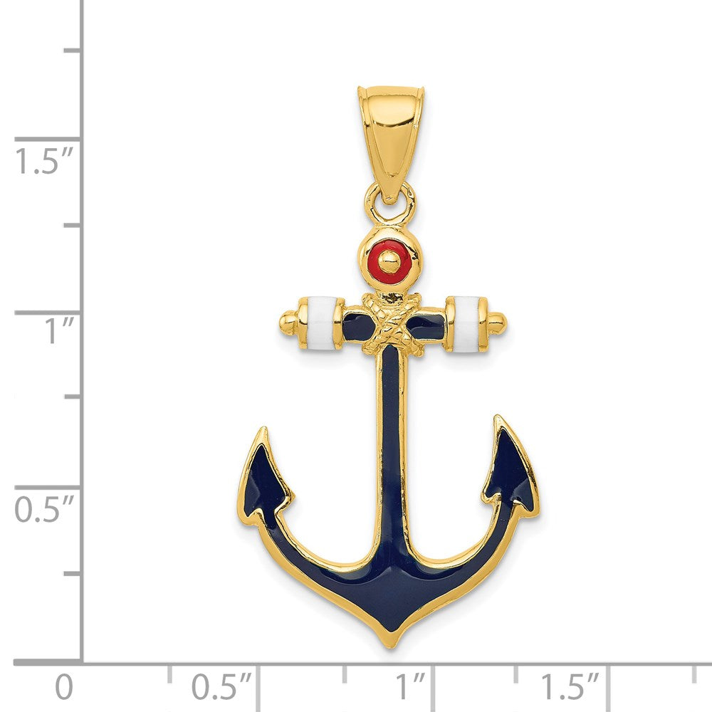 14K Gelbgold 2-D-Anker-Anhänger mit roter, weißer und blauer Emaillierung