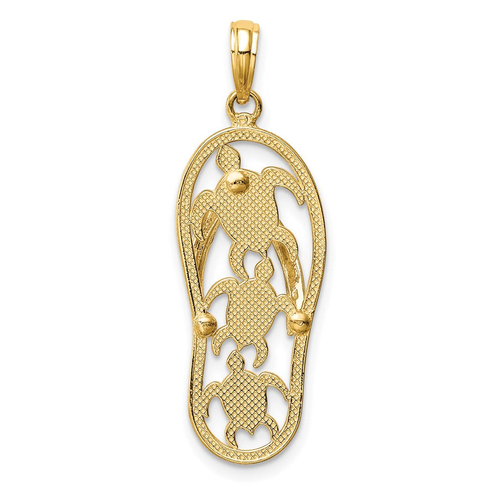14K Bicolor-Gold Flip-Flop-Anhänger mit drei Meeresschildkröten
