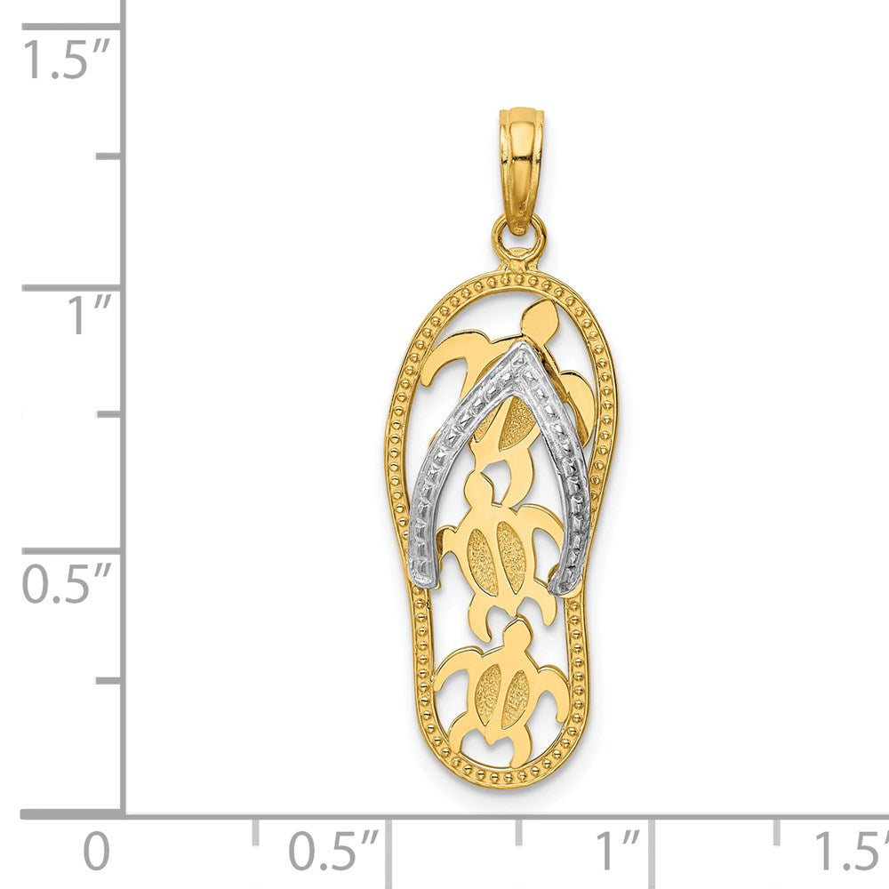 14K Bicolor-Gold Flip-Flop-Anhänger mit drei Meeresschildkröten