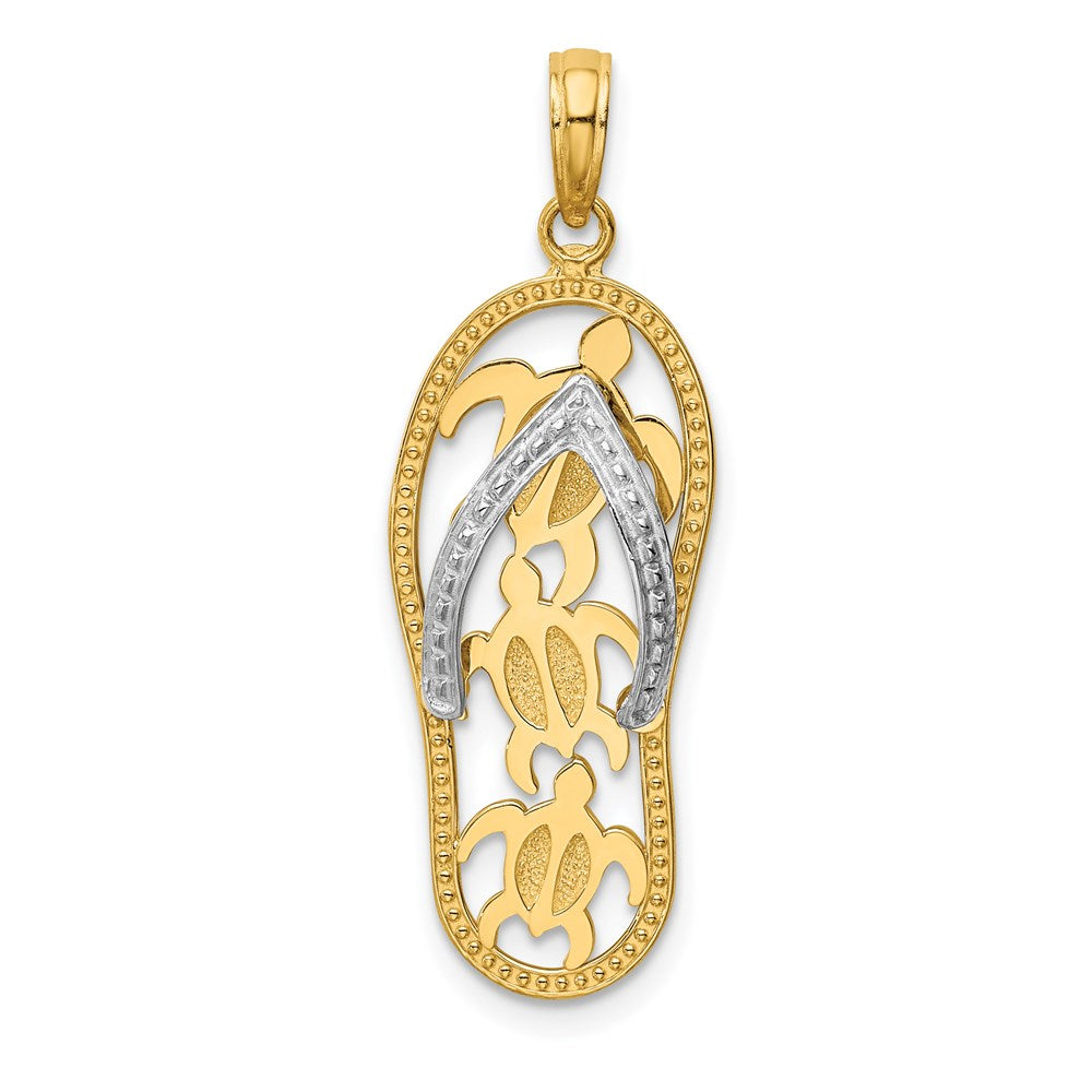 14K Bicolor-Gold Flip-Flop-Anhänger mit drei Meeresschildkröten