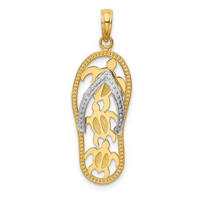 14K Bicolor-Gold Flip-Flop-Anhänger mit drei Meeresschildkröten