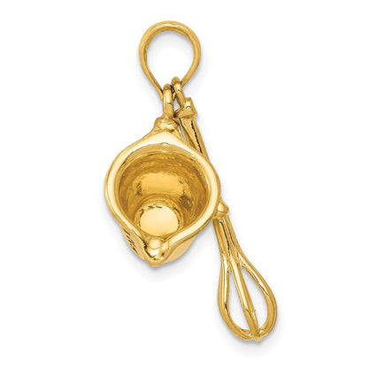 14 Karat Gelbgold 3-D Messbecher und Schneebesen Anhänger, schwarz emailliert