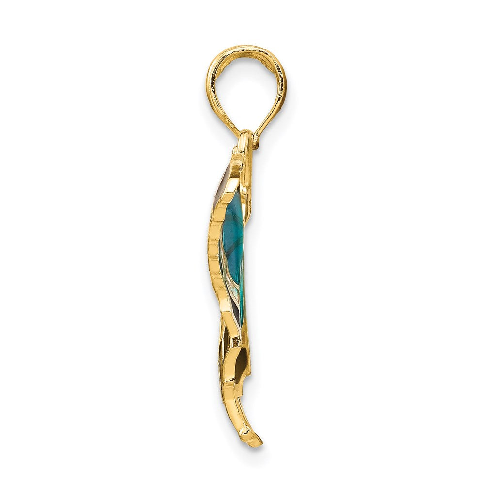 14K Gelbgold Schmetterlings-Anhänger mit Aqua-Emaillierung