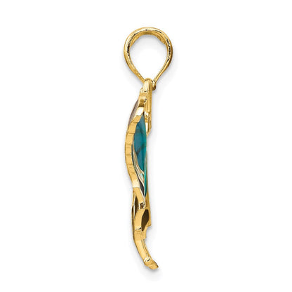 14K Gelbgold Schmetterlings-Anhänger mit Aqua-Emaillierung
