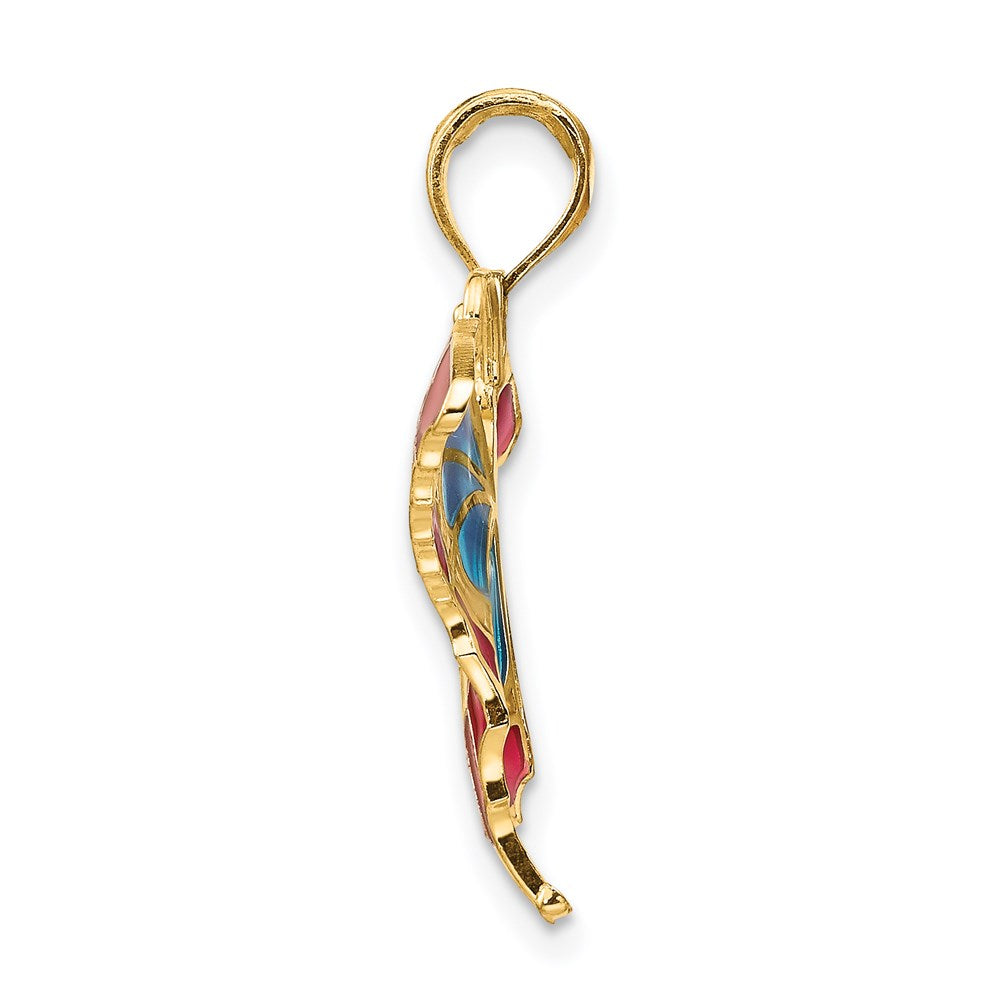 14K Gelbgold Schmetterlings-Anhänger blau und rot emailliert