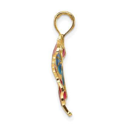 14K Gelbgold Schmetterlings-Anhänger blau und rot emailliert