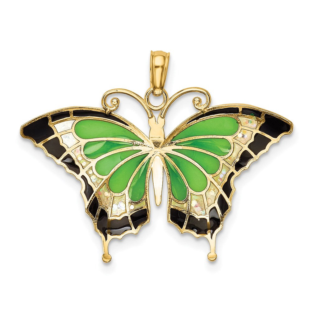 14K Gelbgold Anhänger Schmetterling grün emailliert
