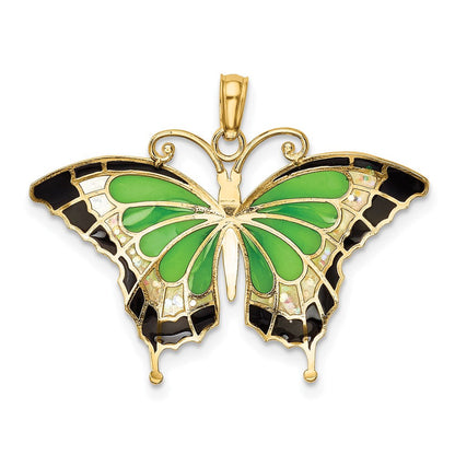 14K Gelbgold Anhänger Schmetterling grün emailliert