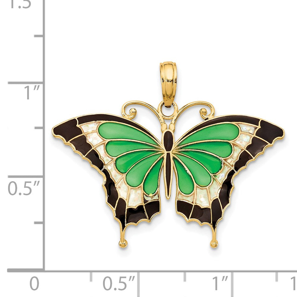 14K Gelbgold Anhänger Schmetterling grün emailliert