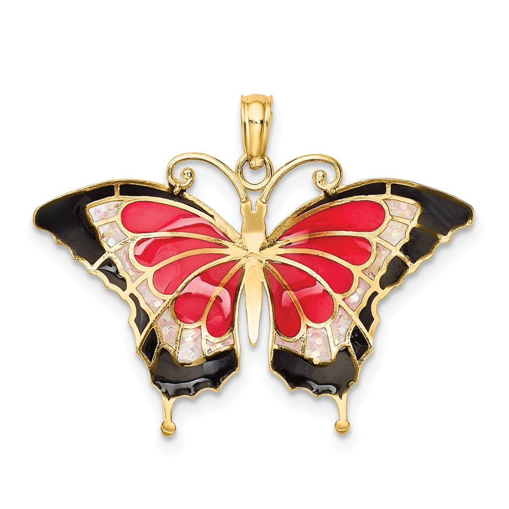 14K Gelbgold Emaillierter Schmetterlings-Anhänger