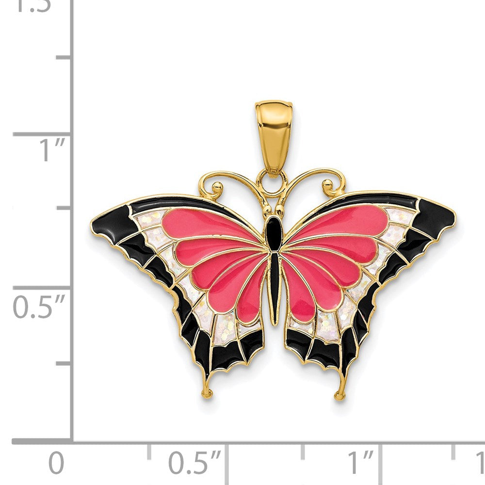14K Gelbgold Emaillierter Schmetterlings-Anhänger