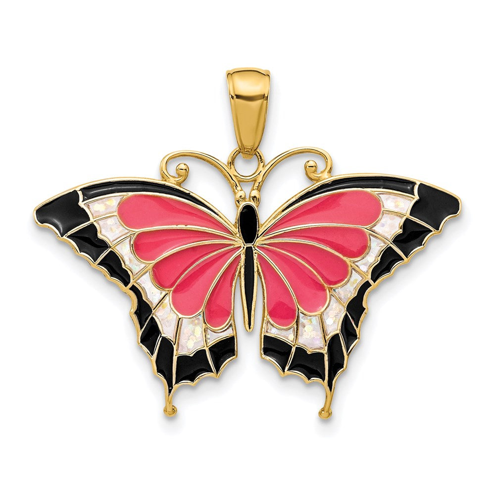 14K Gelbgold Emaillierter Schmetterlings-Anhänger