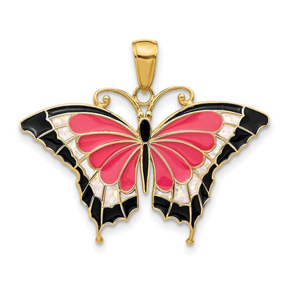 14K Gelbgold Emaillierter Schmetterlings-Anhänger