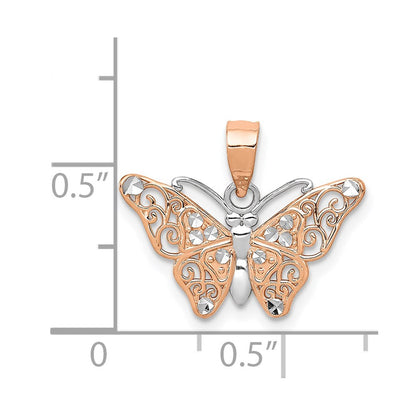 14K Roségold mit Rhodium Diamantiert Schmetterling Anhänger