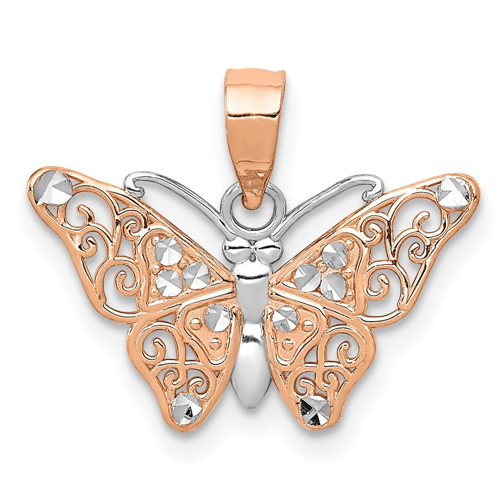 14K Roségold mit Rhodium Diamantiert Schmetterling Anhänger