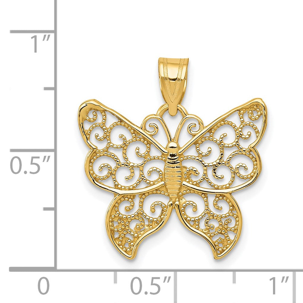 14K Gelbgold Filigran Schmetterling Anhänger