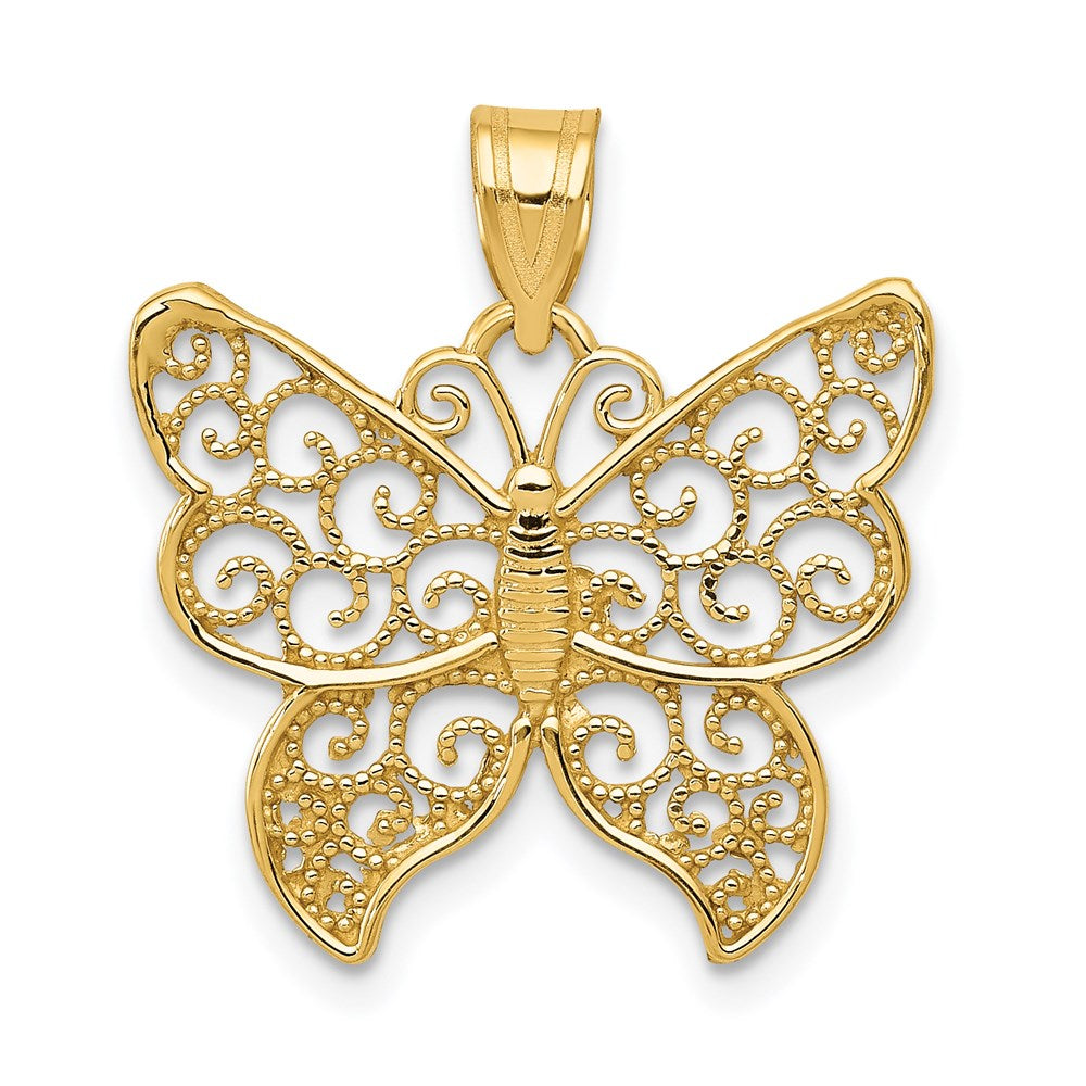 14K Gelbgold Filigran Schmetterling Anhänger