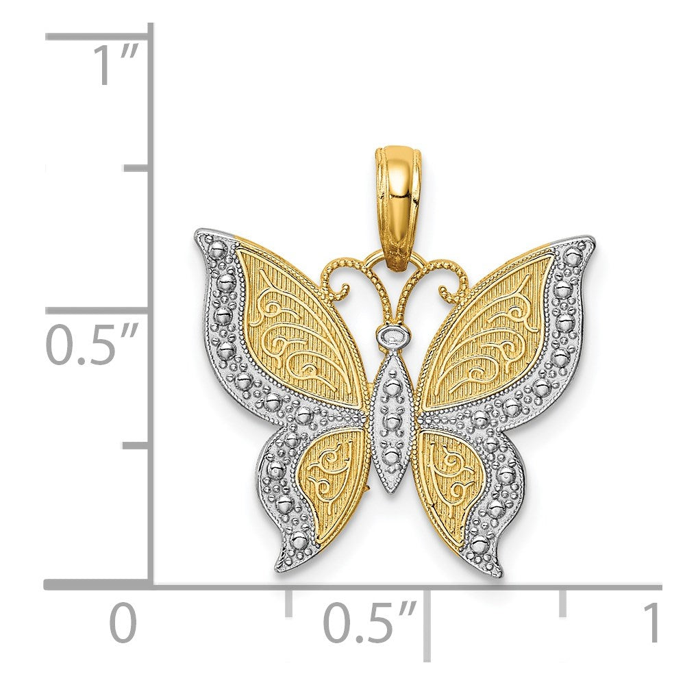 14K Gelb- und Rhodiumgold Anhänger mit Rhodium-Schmetterling