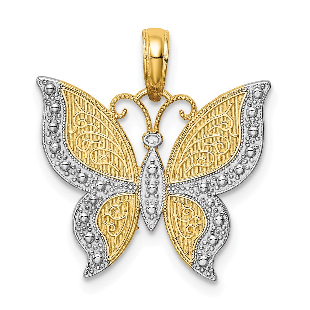 14K Gelb- und Rhodiumgold Anhänger mit Rhodium-Schmetterling