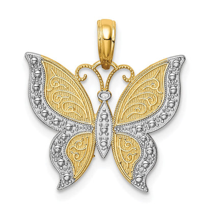 14K Gelb- und Rhodiumgold Anhänger mit Rhodium-Schmetterling
