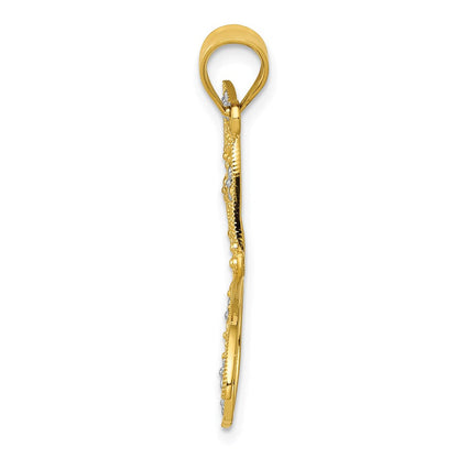 14K Gelb & Rhodium mit Rhodium Filigran Libelle Anhänger