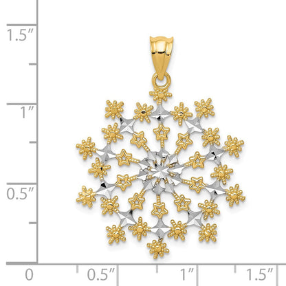 14K Gelb- und Rhodiumgold Diamantgeschliffener Starburst-Schneeflocken-Anhänger