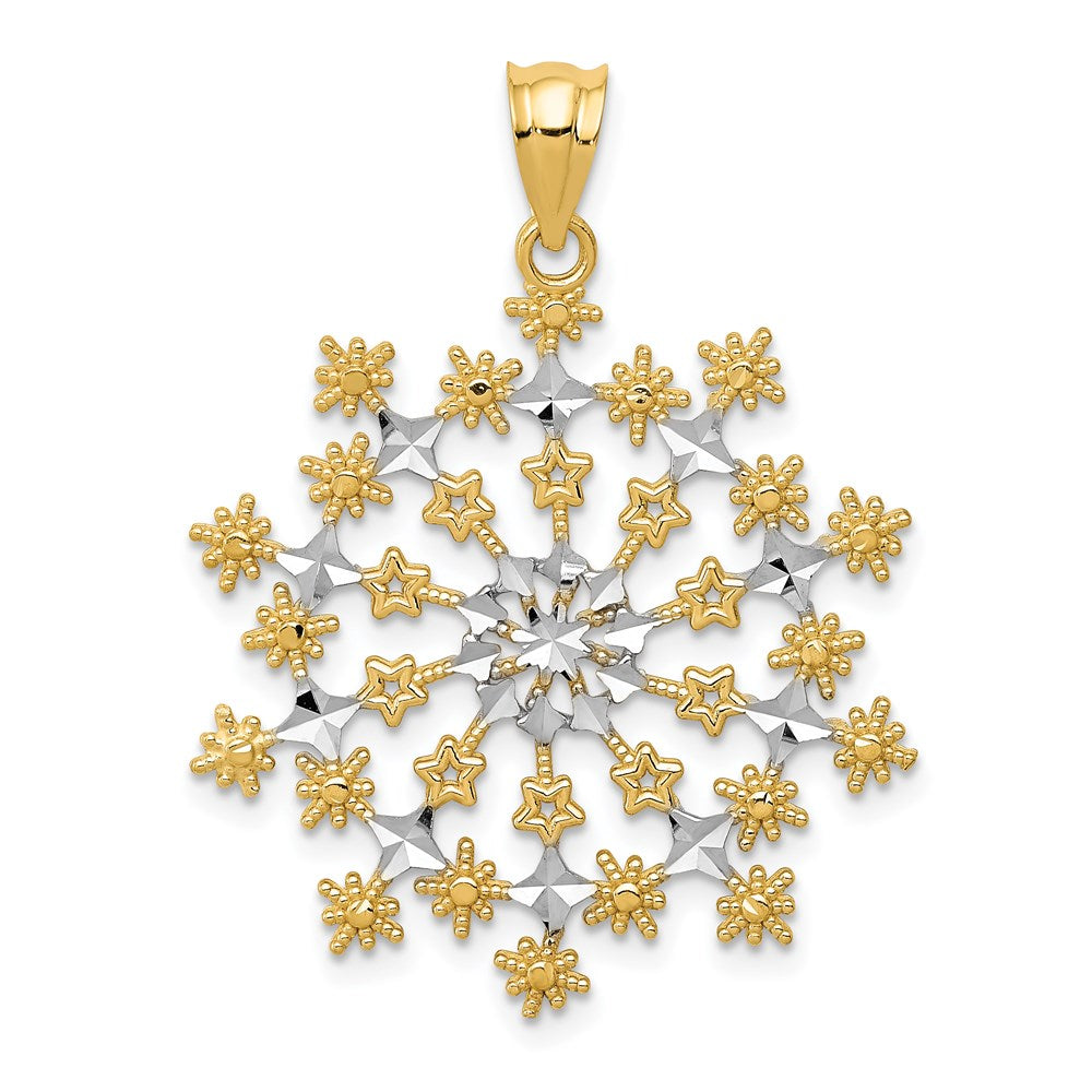 14K Gelb- und Rhodiumgold Diamantgeschliffener Starburst-Schneeflocken-Anhänger