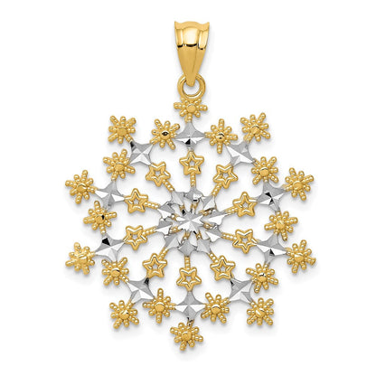 14K Gelb- und Rhodiumgold Diamantgeschliffener Starburst-Schneeflocken-Anhänger