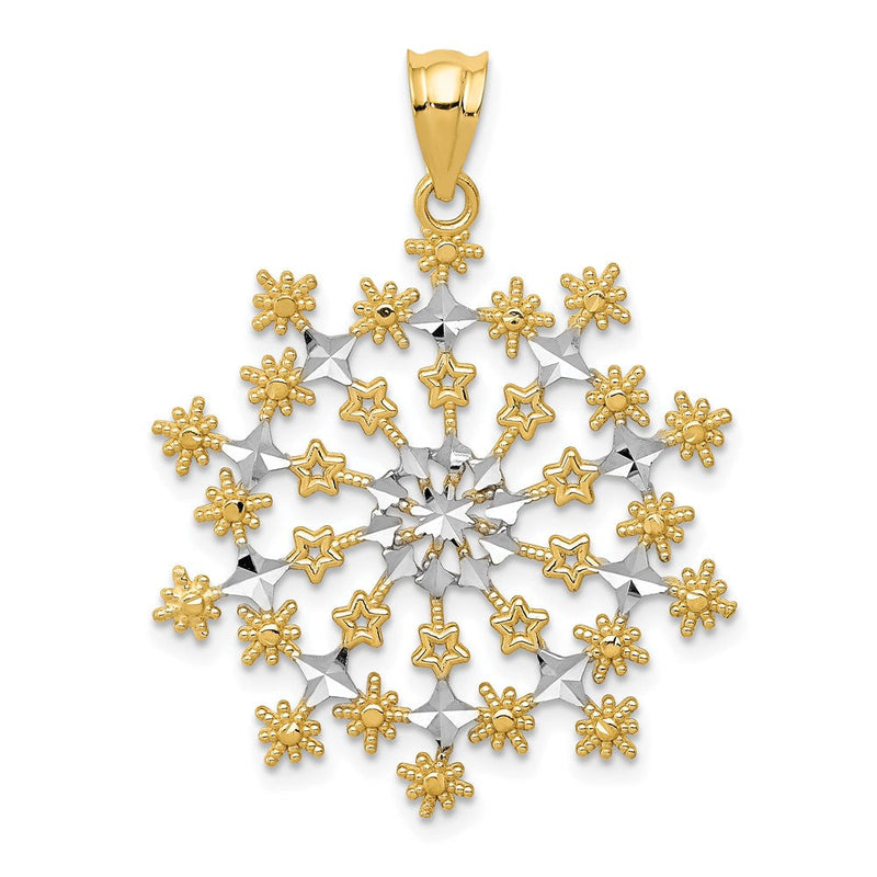 14K Gelb- und Rhodiumgold Diamantgeschliffener Starburst-Schneeflocken-Anhänger