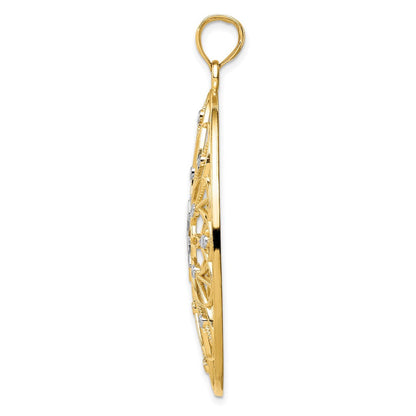 14K Gelb- und Rhodiumgold mit Rhodium-Blumenmedaillon-Anhänger