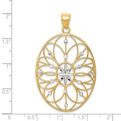 14K Gelb- und Rhodiumgold mit Rhodium-Blumenmedaillon-Anhänger