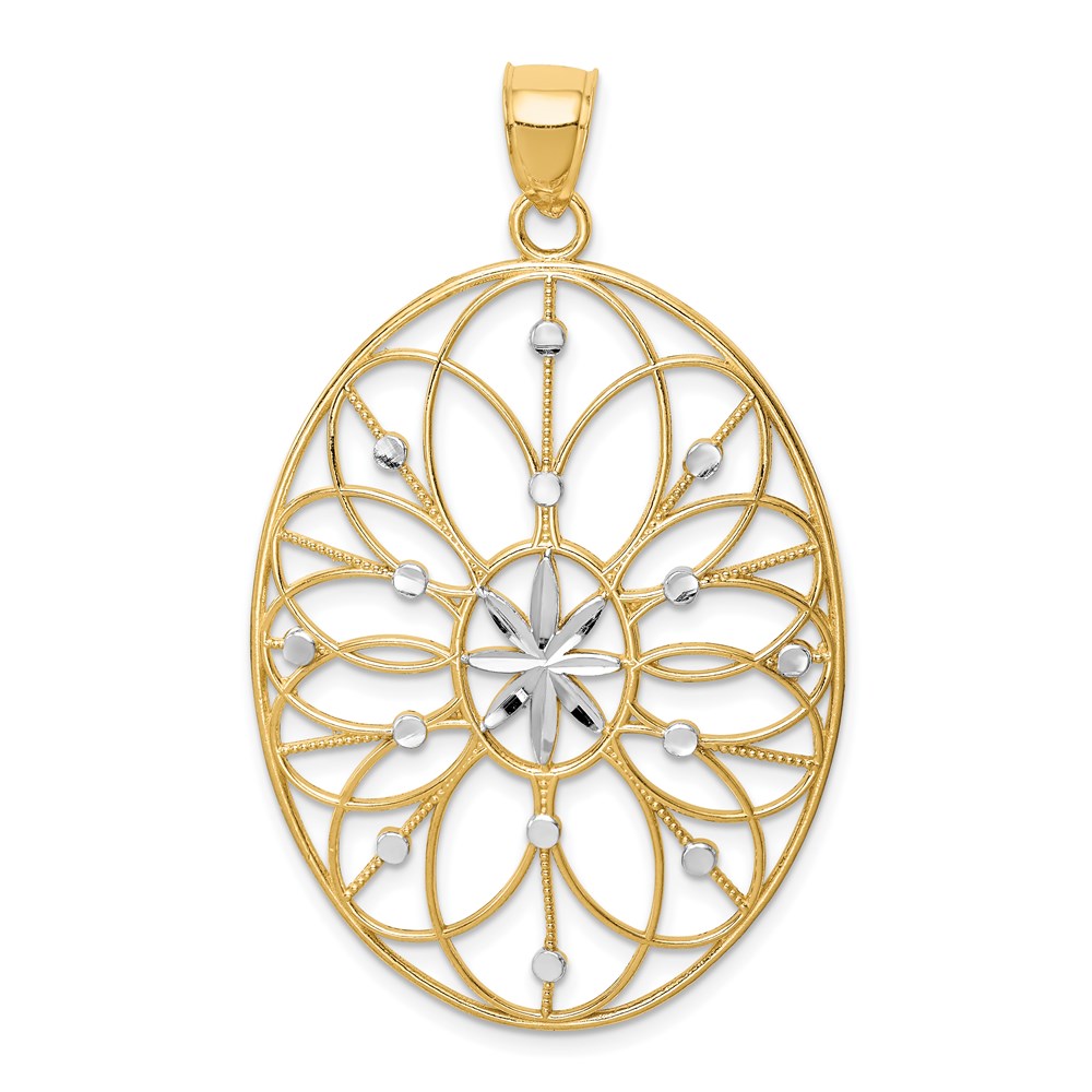 14K Gelb- und Rhodiumgold mit Rhodium-Blumenmedaillon-Anhänger