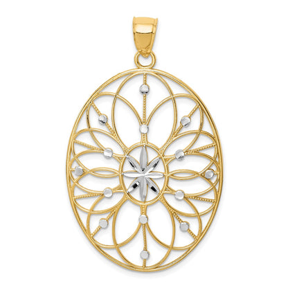 14K Gelb- und Rhodiumgold mit Rhodium-Blumenmedaillon-Anhänger