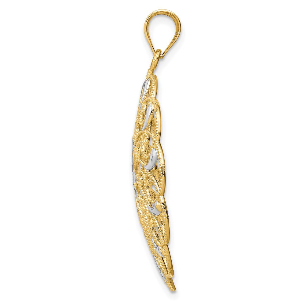 14 Karat Gelb- und Rhodiumgold mit Rhodiumbeschichtung, diamantgeschliffener Fancy-Wirbel-Anhänger