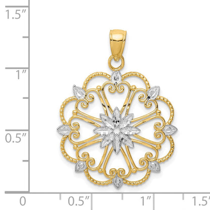 14K Gelb- und Rhodiumgold Sternenexplosion-Anhänger mit Rhodium