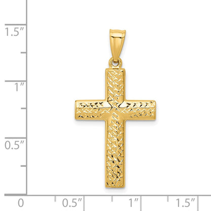 14K Gelbgold wendbarer strukturierter/polierter Kreuzanhänger