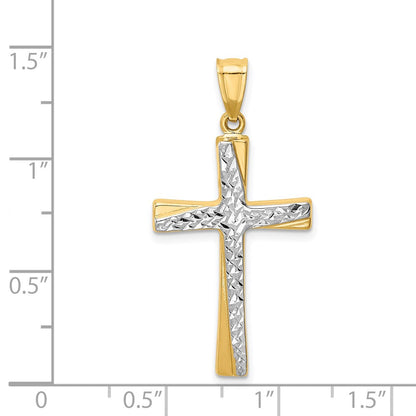 14K Gelb & Rhodium mit Rhodium Diamantiert Kreuz Anhänger
