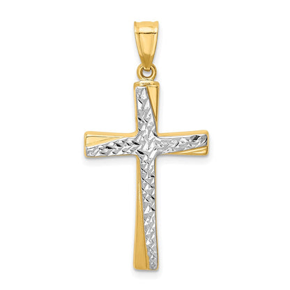 14K Gelb & Rhodium mit Rhodium Diamantiert Kreuz Anhänger
