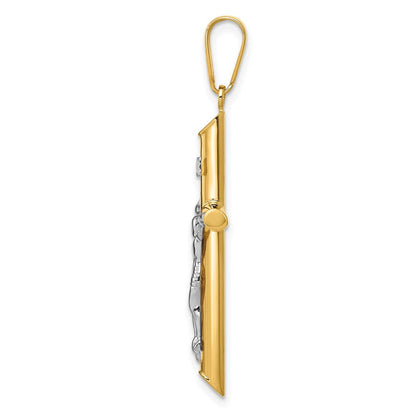 14K Bicolor Hohl Kruzifix Anhänger