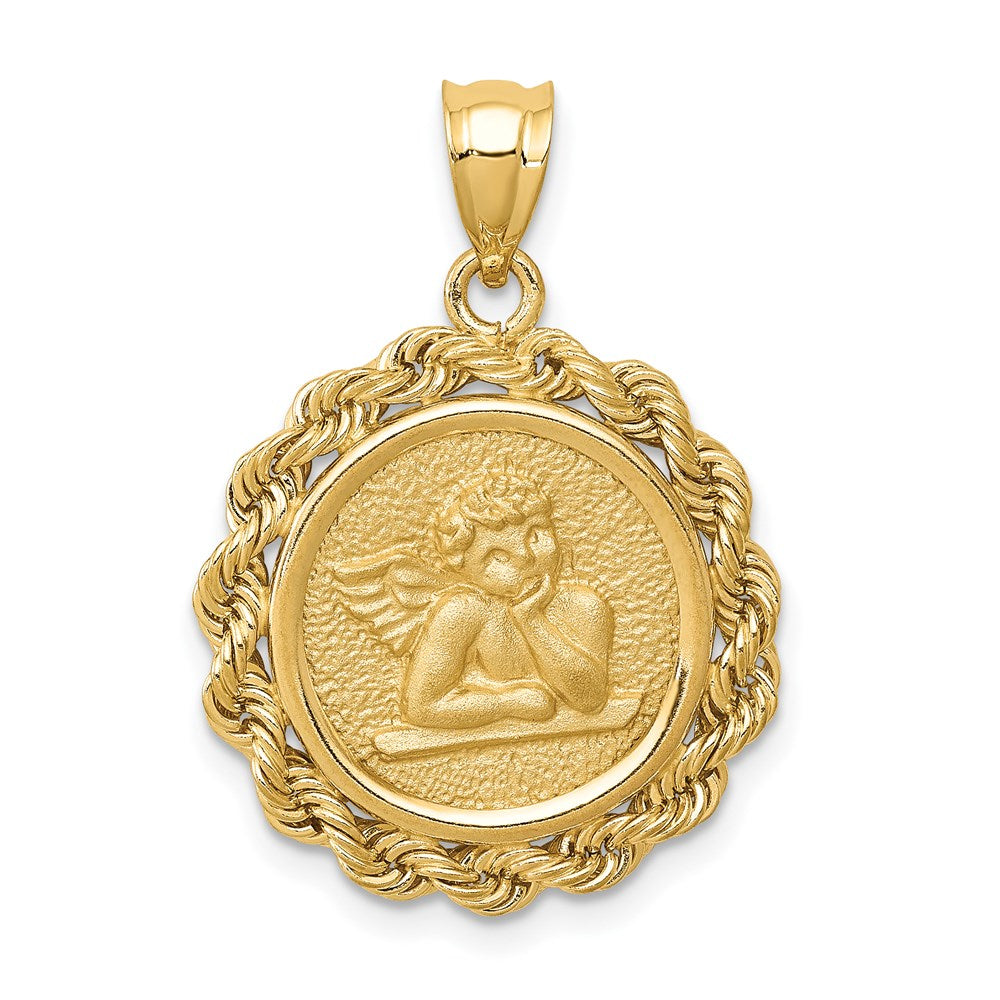 14K Gelbgold Engel-Charm mit Lünette, satiniert