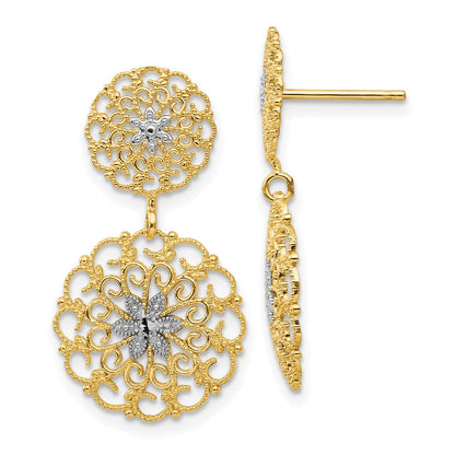 14K Gelbgold mit Rhodium, diamantierte Filigran-Medaillon-Ohrhänger mit Stecker