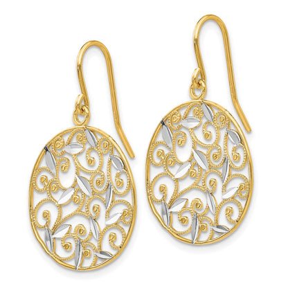 14K Gelb- und Rhodium-Gold, diamantgeschliffene Filigran-Kreis-Draht-Ohrringe