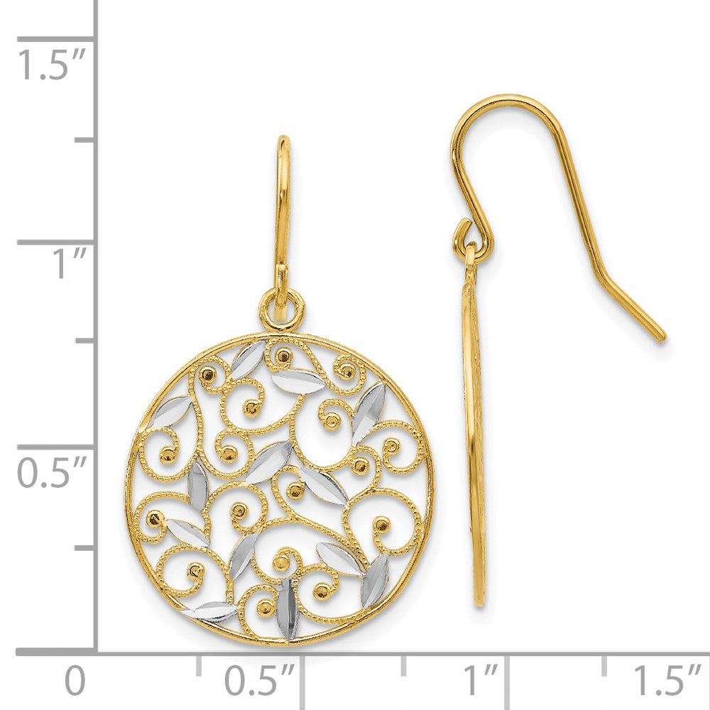 14K Gelb- und Rhodium-Gold, diamantgeschliffene Filigran-Kreis-Draht-Ohrringe