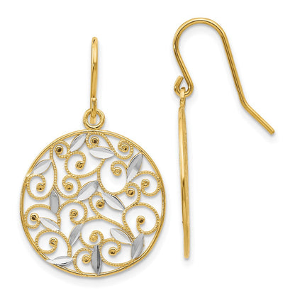 14K Gelb- und Rhodium-Gold, diamantgeschliffene Filigran-Kreis-Draht-Ohrringe