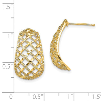 14K Gelbgold Diamantgeschliffene Korbgeflecht-Creolen mit Ohrstecker-Verschluss