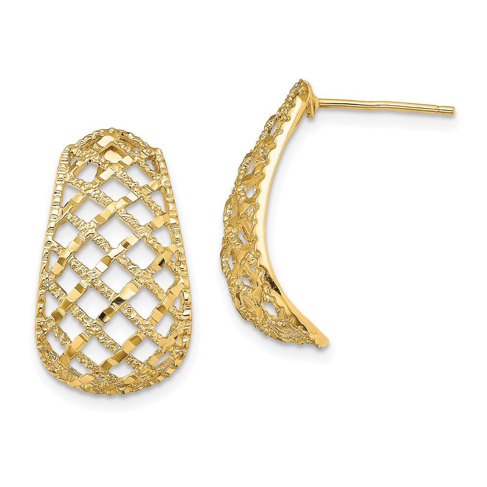 14K Gelbgold Diamantgeschliffene Korbgeflecht-Creolen mit Ohrstecker-Verschluss
