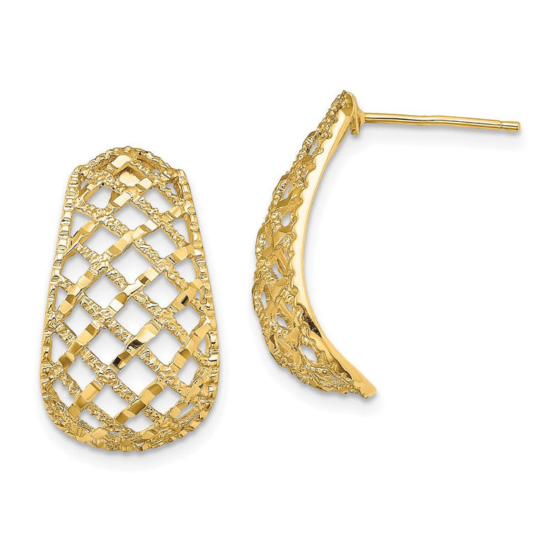 14K Gelbgold Diamantgeschliffene Korbgeflecht-Creolen mit Ohrstecker-Verschluss