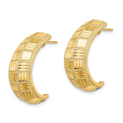 14K Gelbgold Ohrringe mit diamantgeschliffener quadratischer J-Creole und Steckverschluss