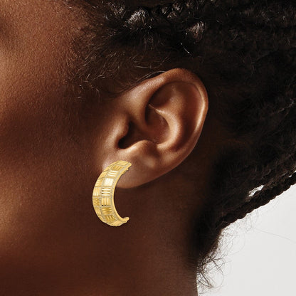 14K Gelbgold Ohrringe mit diamantgeschliffener quadratischer J-Creole und Steckverschluss